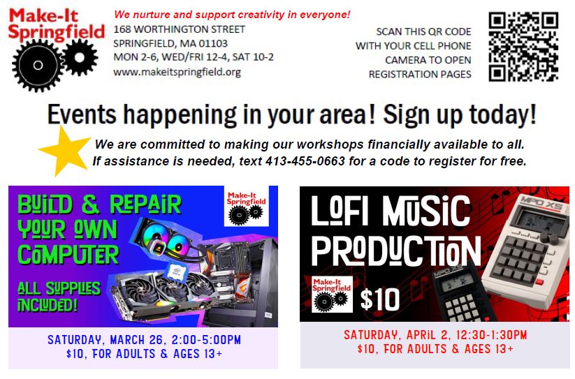 Workshops for people who like to dabble in creativity: Build Your Own Computer; Lofi Music Production; Stained Glass; Sewing &amp; Quilting; Social for Creative Men 55+ and more! Link in bio to register.