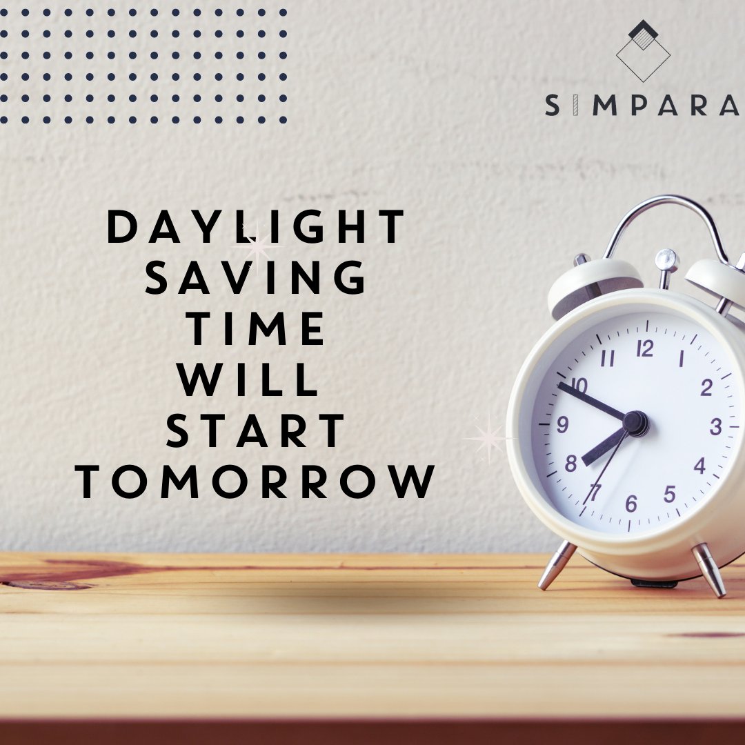 SimparaHR's tweet photo. Daylight saving time begins again on Sunday, March 13, 2022, when most Americans will spring forward an hour at 2 a.m. local time!

Don't forget to set back your clocks!

#daylightsavings #summertime #benefitsbroker #reminders #benefitreimagined https://t.co/lY6vFY909N