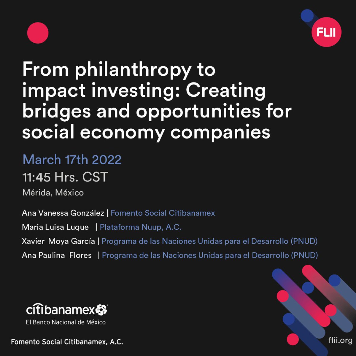 NewVenturesMX's tweet photo. No te pierdas el panel "From philanthropy to impact investing: Creating bridges and opportunities for social economy companies" con @CitibanamexCS @nuupagro @pnud este jueves 17 de marzo en FLII Moonshot

Nos vemos en Mérida https://t.co/RjoaSX0m3g