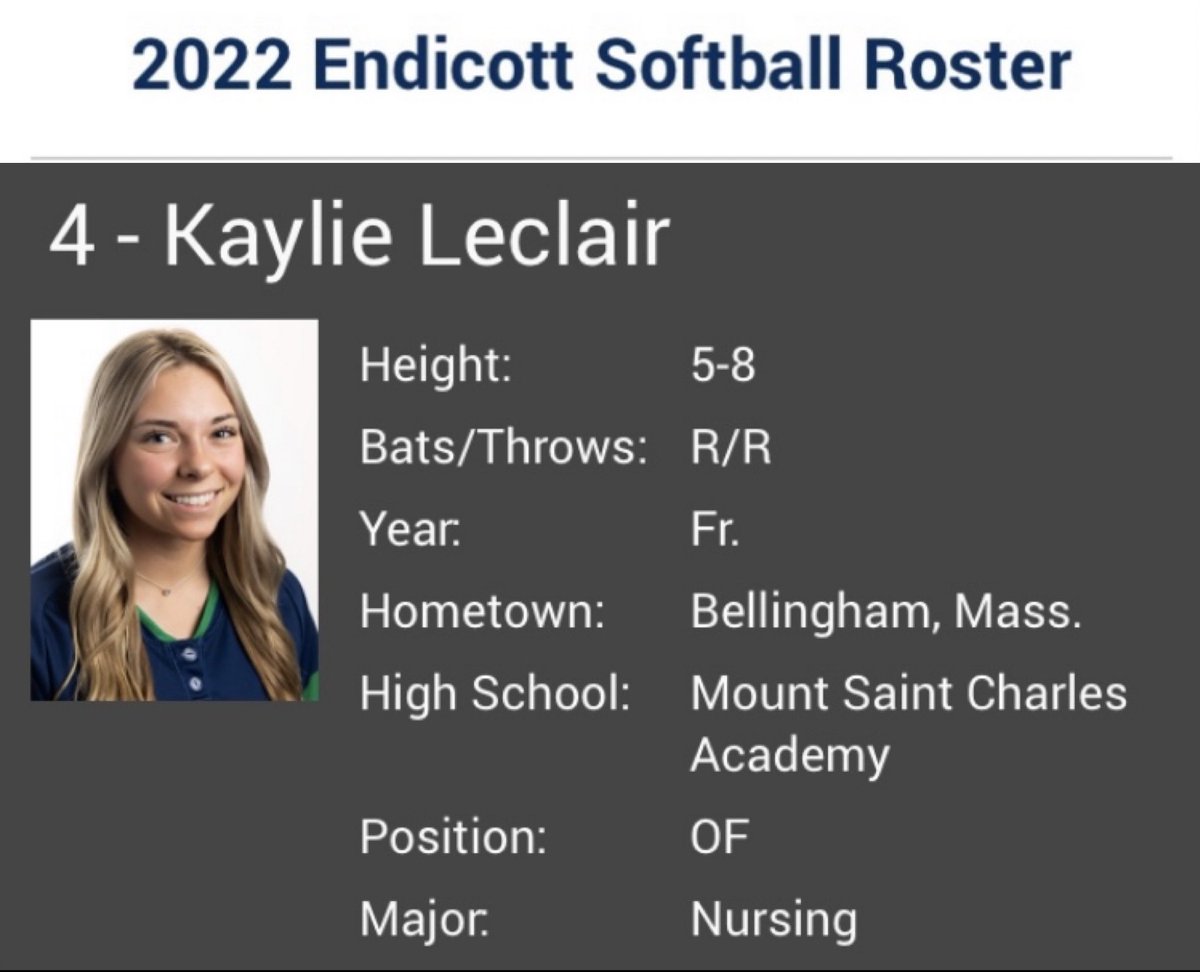 MountSoftball's tweet photo. Best of luck to our own Kaylie Leclair as she begins her freshman season at Endicott College! #MountPride https://t.co/7rWP25eCkN