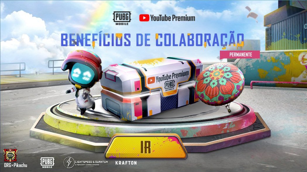 Faça login no jogo nos horários especificados para ganhar um Teste de 3 Meses do YouTube Premium grátis. Siga a conta oficial do YouTube e conclua missões para ganhar itens permanentes do PUBG MOBILE. share.pbgcj.com/h5campaign.php…