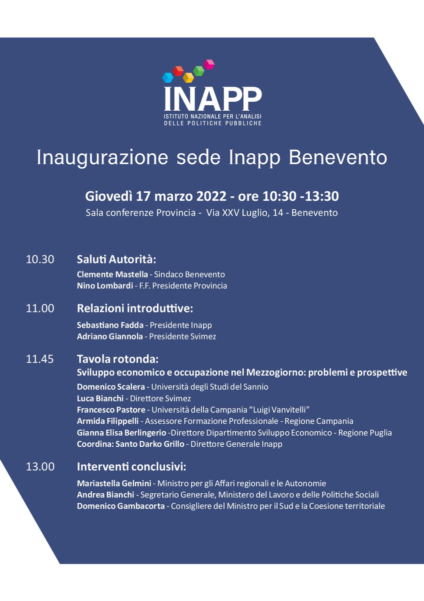 Il #Sud si dota di un centro studi che può migliorare la #qualità delle politiche pubbliche attraverso lo strumento della #valutazione d'impatto.

#Mezzogiorno @inapp_org #politicheattive #Benevento <a href="/SebastianoFadda/">Sebastiano Fadda</a> <a href="/svimez/">SVIMEZ</a> #svimez