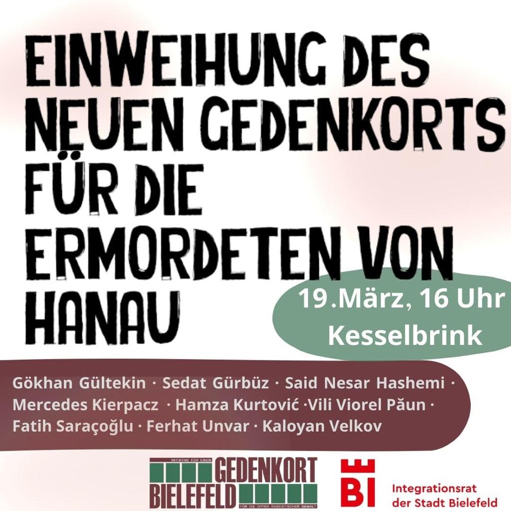 DieLinkeBi's tweet photo. Eröffnung eines Gedenkortes für die Opfer des rechtsterroristischen Anschlags von Hanau in #Bielefeld
19.03.22, 16 Uhr, Kesselbrink

Es wird zu einer solidarischen Teilnahme (mit medizinischer Maske) eingeladen!

Mehr Infos:
https://t.co/1FLUYrGyEC

#HanauWarKeinEinzelfall https://t.co/BdAkbSADkX