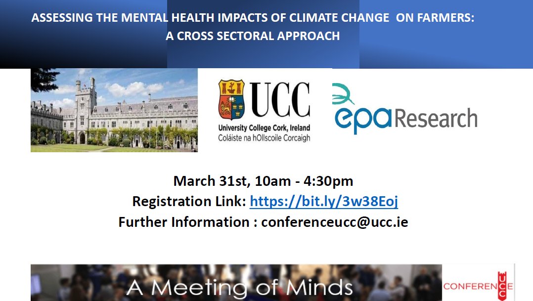 #SaturdayThoughts Thrilled to present  <a href="/uccsoc/">UCC Sociology & Criminology</a> <a href="/EPAIreland/">EPA Ireland</a>  #ClimateAction #farming #MentalHealthMatters   <a href="/MentalHealthIrl/">Mental Health IRL</a> @IrelandsFarmers <a href="/cian_condon/">Cian Condon, Teagasc</a> <a href="/MensNetworkIE/">Men's Development Network</a>  <a href="/ifac_ireland/">ifac</a> <a href="/TeagascSLD/">Teagasc Sligo Leitrim Donegal</a> <a href="/MLaveryIFJ/">Mairead Lavery</a> 
Reg. bit.ly/3w38Eoj conferenceucc@ucc.ie