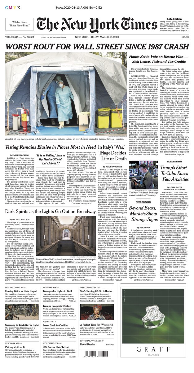 MichaelPaulson's tweet photo. Today marks two years since Broadway shut down for the coronavirus pandemic. Here's our front page from the next day, covering the news: https://t.co/7AsPBjtqL3