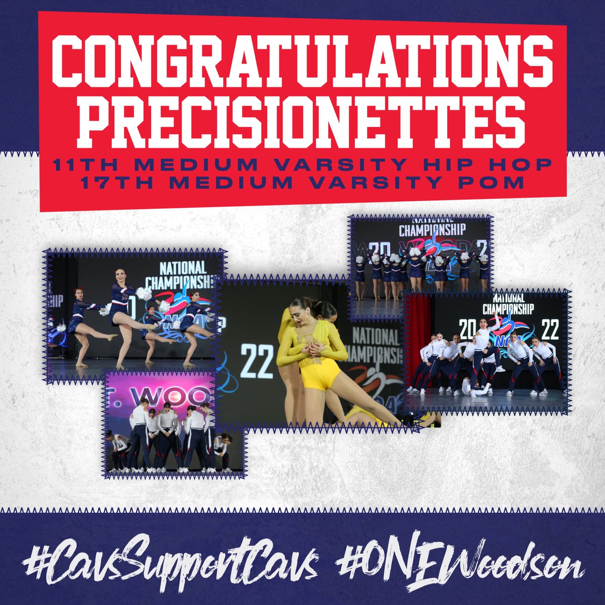 Woodsonathletic's tweet photo. Congrats to our @wtwdance team! They attended @NDAupdates National High School Championship for the first time and placed 11th in Hip Hop and 17th in Pom! 🏆 We are so proud! Such a HUGE accomplishment! 💙❤️⚔️ #Pnettes #DoubleFinals #CavsSupportCavs #CavStrong @WTWoodsonHS https://t.co/46fmjE2O2g