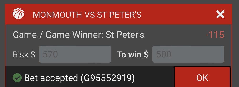RBsSportsPlays's tweet photo. BOOOOOOOMMMMM!!!

St. Peter’s Peacocks Live ML -115 BOMB (5 Units)✅

Last 31 (5 Unit) BOMBS 28-3 (90%)
Last 41 (5 Unit) BOMBS 34-7 (83%) +$11,775

Let’s F*cking Dance Baby🕺🏻 https://t.co/CoFwzERFmx