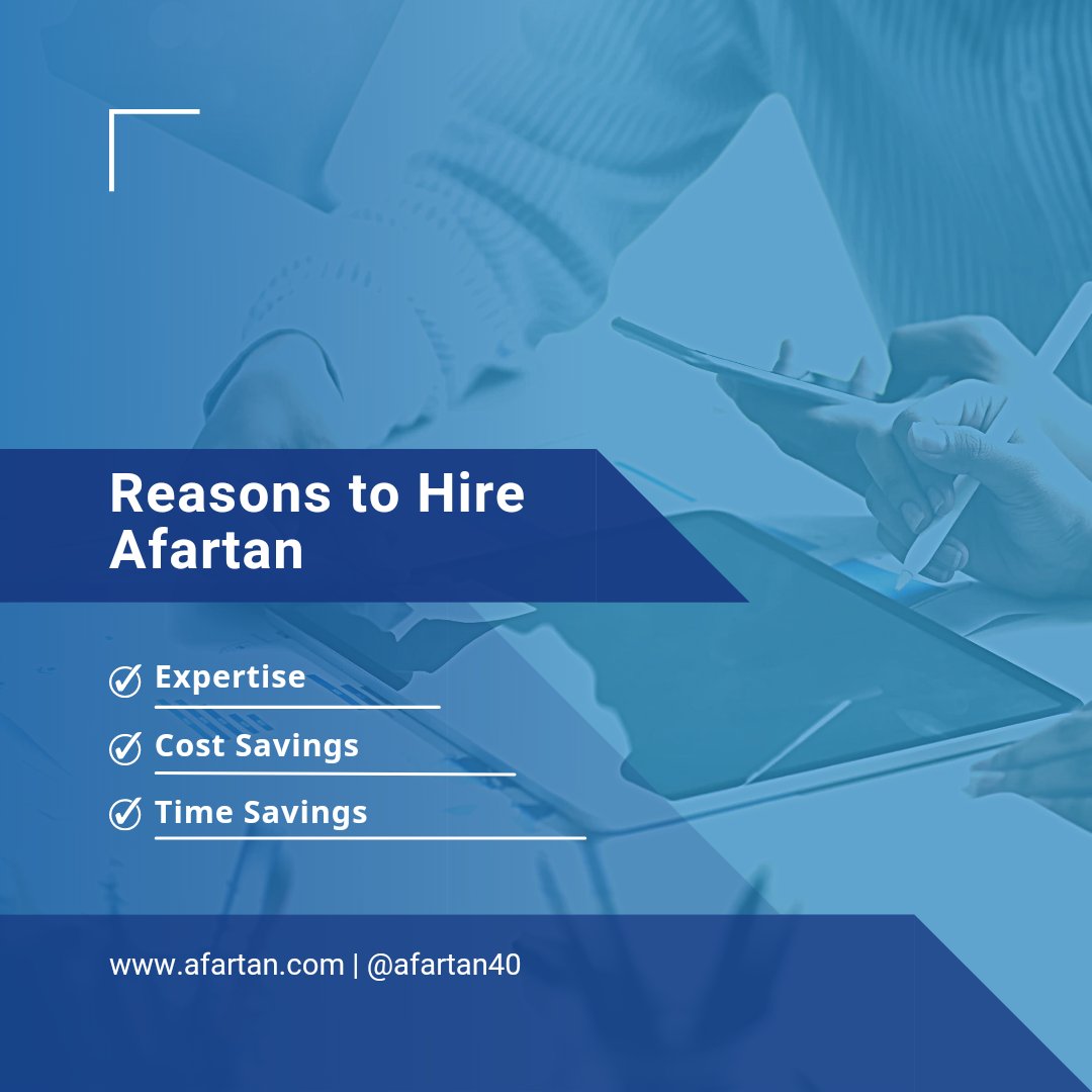 afartan40's tweet photo. Reasons to hire Afartan:
✔️ Expertise
✔️ Cost Savings 
✔️ Time Savings https://t.co/VD5b5UHAqF