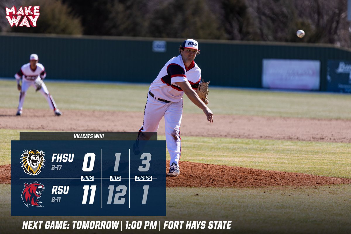 RSUHillcats's tweet image. Hillcats win! Jordan Ewig pitched a complete game shutout while allowing one hit and striking out 15! The 15 strikeouts is a school record in the D2 era, and second most in program history!

#MakeWay