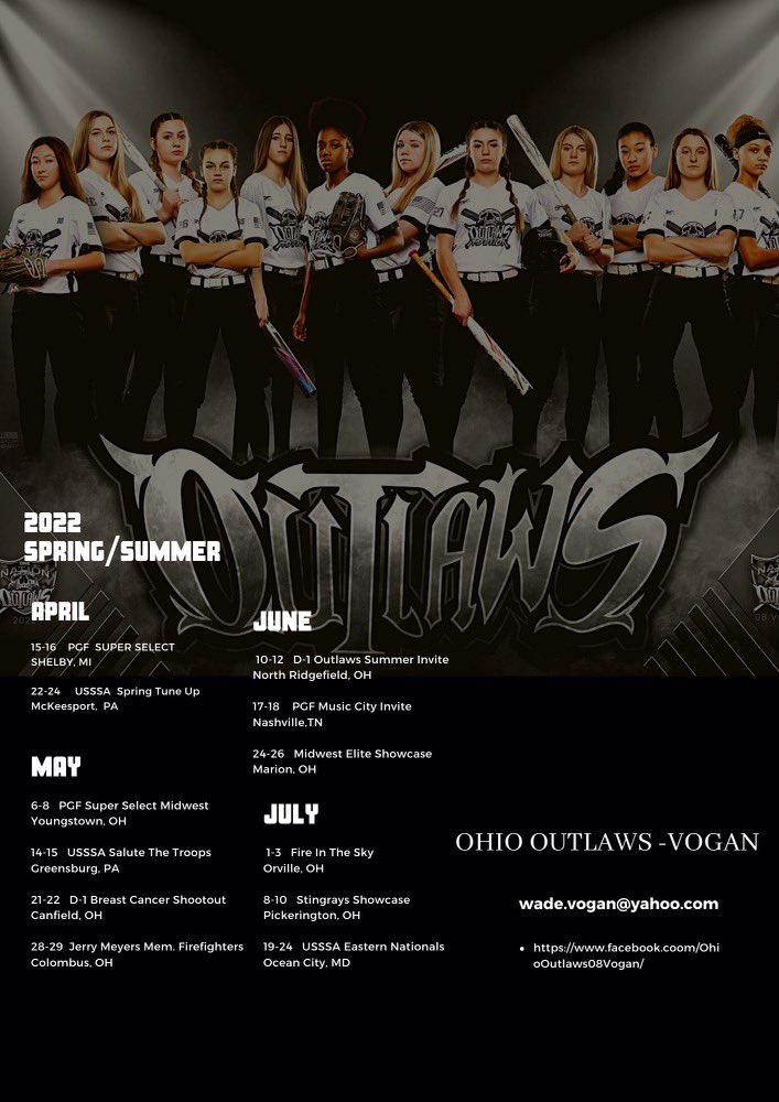 Addyson57630427's tweet photo. Here is my Ohio Outlaw 2022 tournament schedule https://t.co/hcPbnoLty5