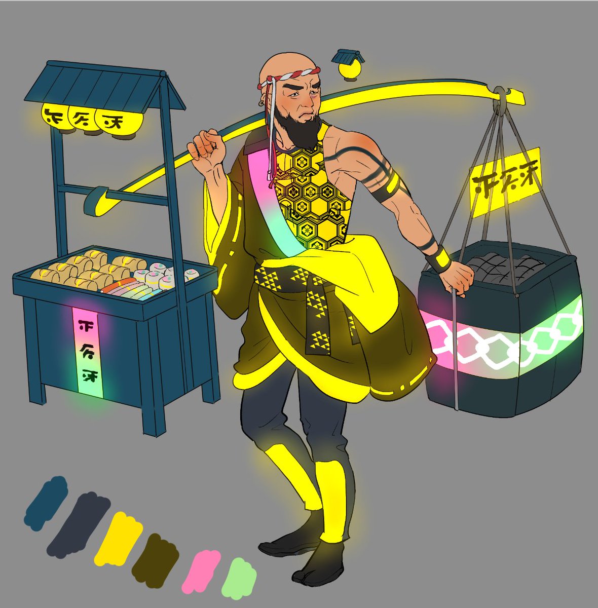 Towashi trader character design for Kamigawa: A Visual Novel. :)

Want some bites of his tasty sweets? 