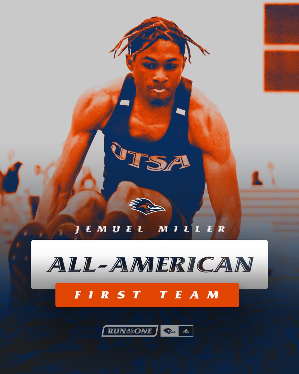 UTSATrackXC's tweet photo. First-Team All-American has a nice ring to it. 

Congratulations to UTSA freshman Jemuel Miller, who finished sixth in the triple jump with a school-record mark of 16.17 meters (53-0.75) on Saturday at the NCAA Indoor Championships.

#BirdsUp 🤙 https://t.co/4yH4g25Ppu