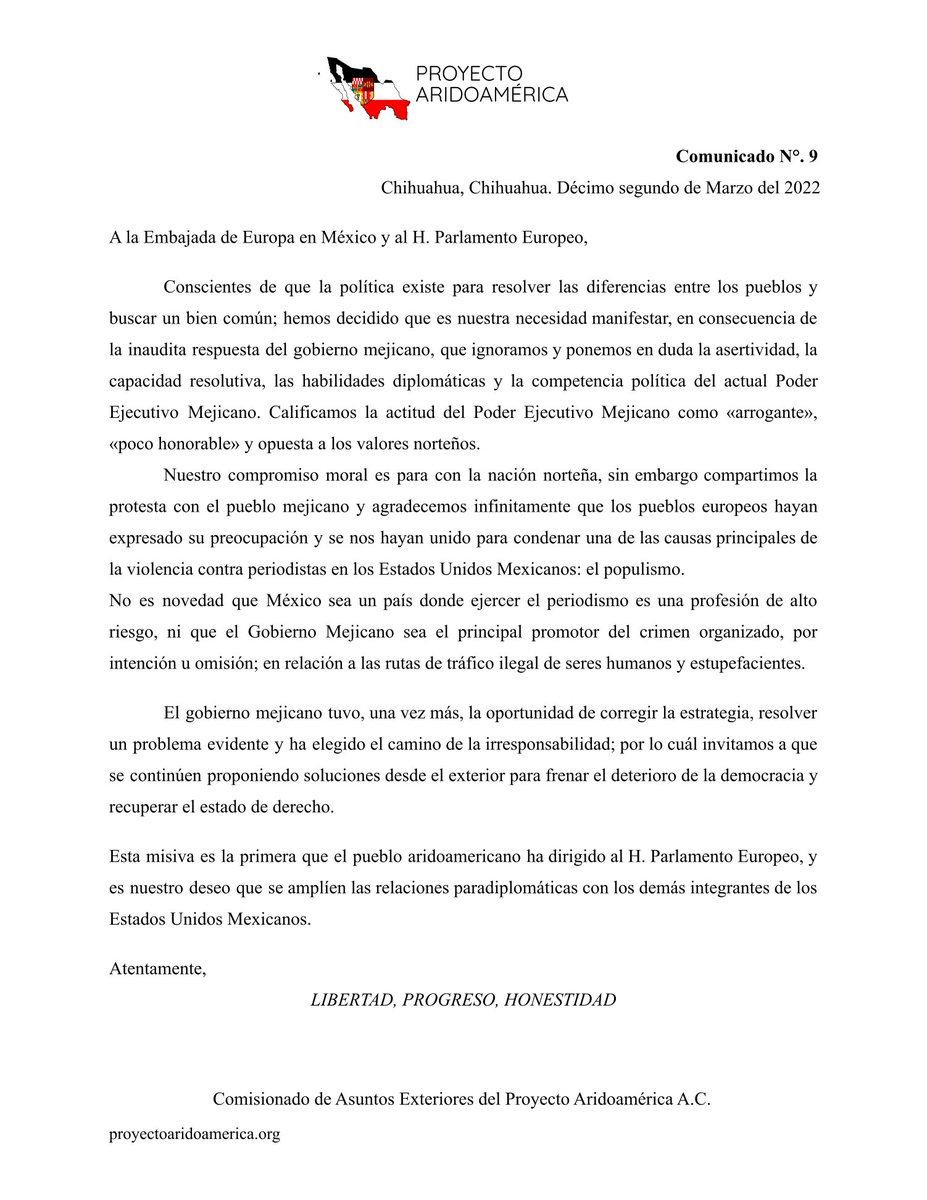 PAridoamerica's tweet photo. Compartimos nuestro manifiesto con respecto al comunicado del Gobierno Mejicano. https://t.co/cQGMD8c909