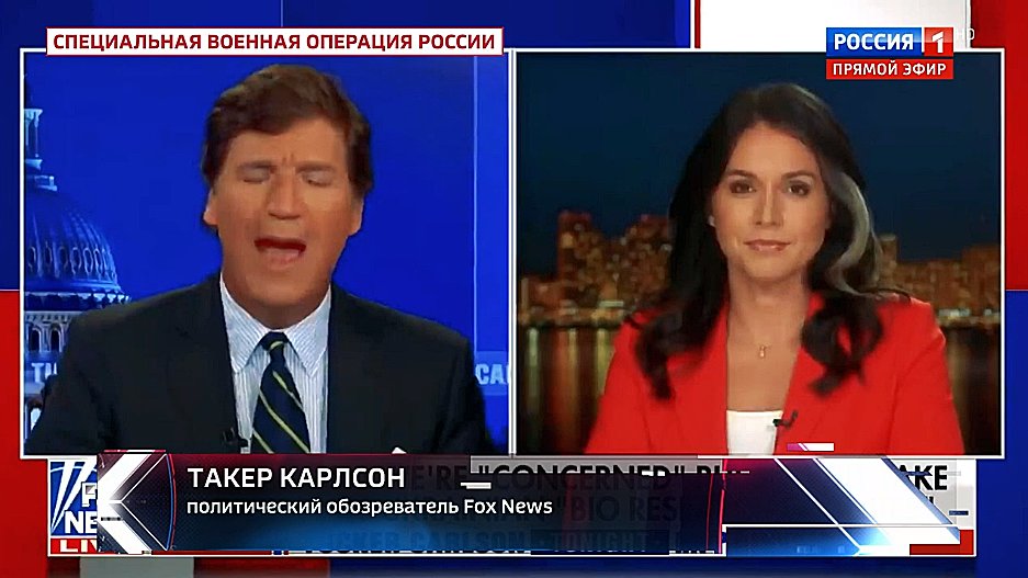 JuliaDavisNews's tweet photo. #Russia's state TV showcases clips of Tucker Carlson and Tulsi Gabbard, helping to perpetuate the myth of dangerous "bio-weapons" in Ukraine. This conspiracy theory is being spread by Russia's state TV with special zeal.
#TuckyoRose https://t.co/csMPrb0ncF