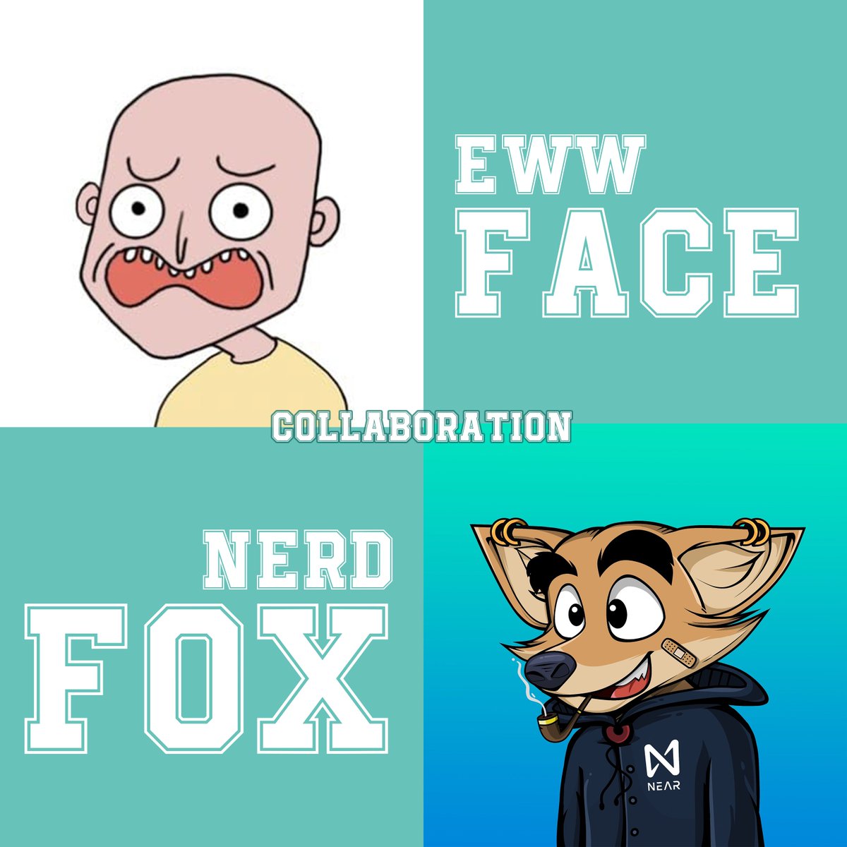 nerdfoxclub's tweet photo. Eww Face x Nerd Fox Collaboration will be released
today for only 4 NEAR ( GIF Format ) including 5 newly drop NFC card. Let's get NeaDy!
-
Collection link :
https://t.co/8OXInCWUbp
https://t.co/8OXInCWUbp
-
#nft #nearNFTs #nerdfox #ewwface https://t.co/z3v7P4DiGx