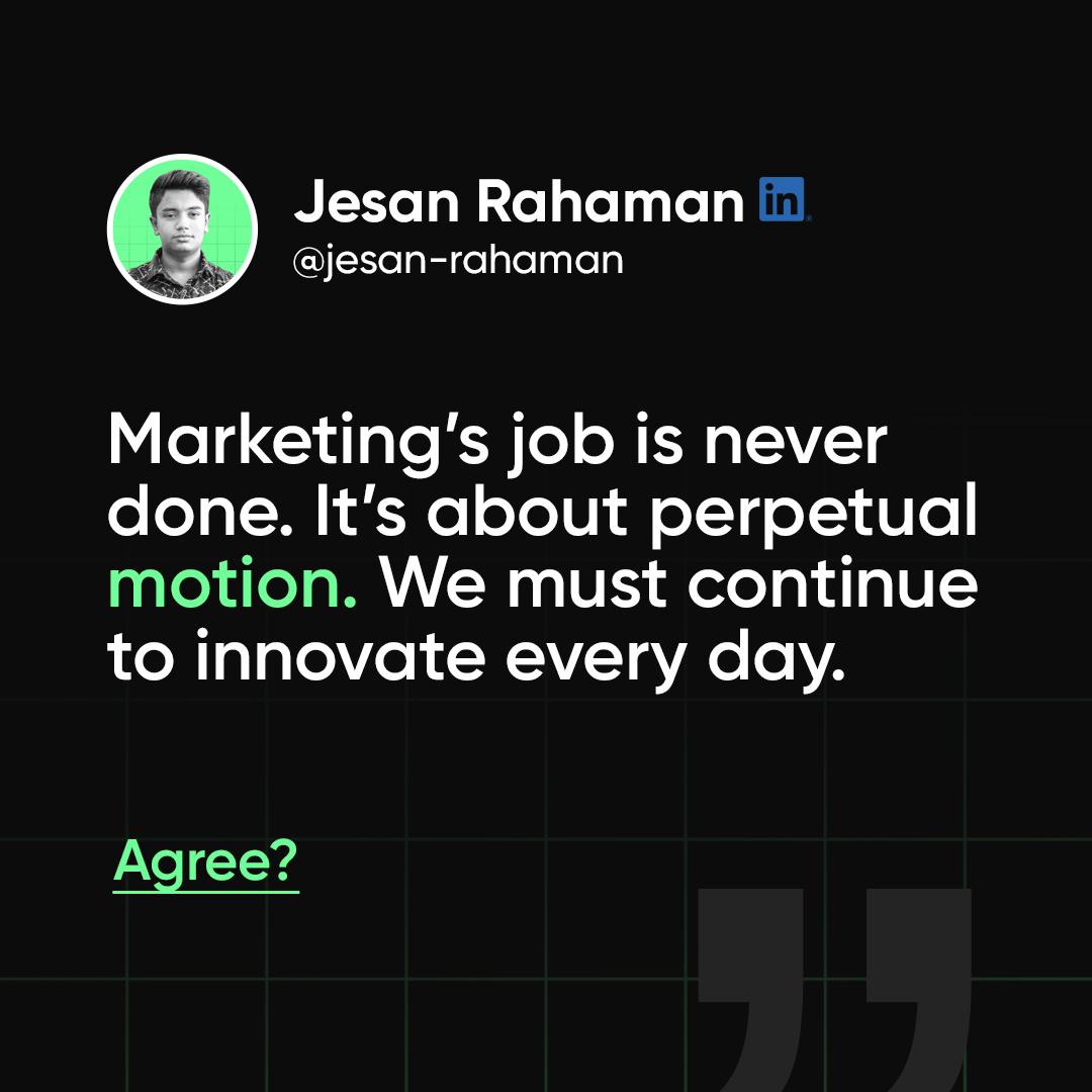 finnext_co's tweet photo. Marketing’s job is never done. It’s about perpetual motion. We must continue to innovate every day.

👉 Leave your thought in the comment!

#leadershipmindset #leadershiplessons #business #entrepreneurship #businessconsulting #ceomindset #talentdevelopment https://t.co/BJcaRL6Q9A
