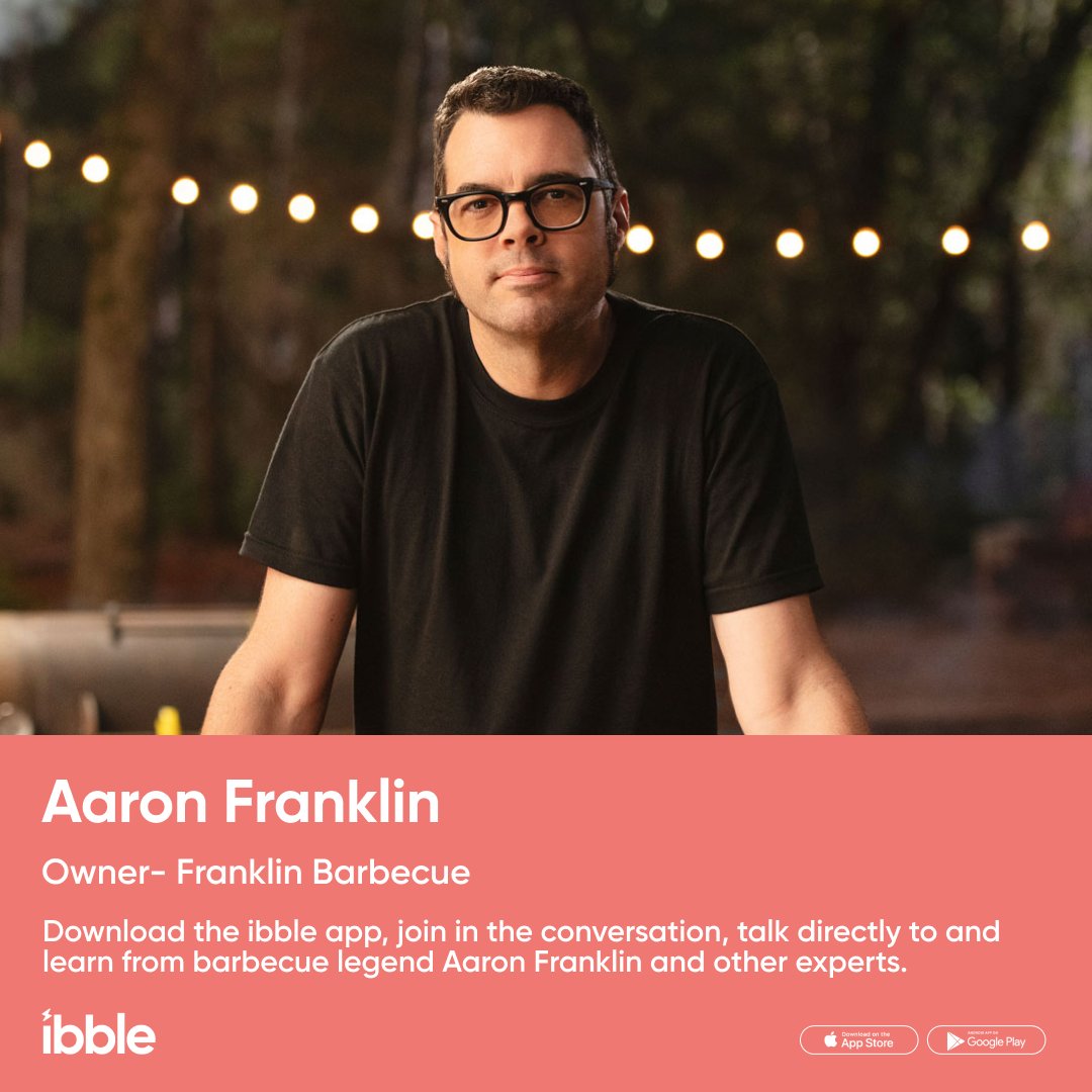 getibble's tweet photo. Looking to be the next Pit Master? 🔥Join barbecue legend Aaron Franklin of @franklinsBBQ and other experts on #ibbleapp! https://t.co/6lX0ENBIxn
#sxsw #austinTexas #BBQ https://t.co/vl6dZ3rBrJ