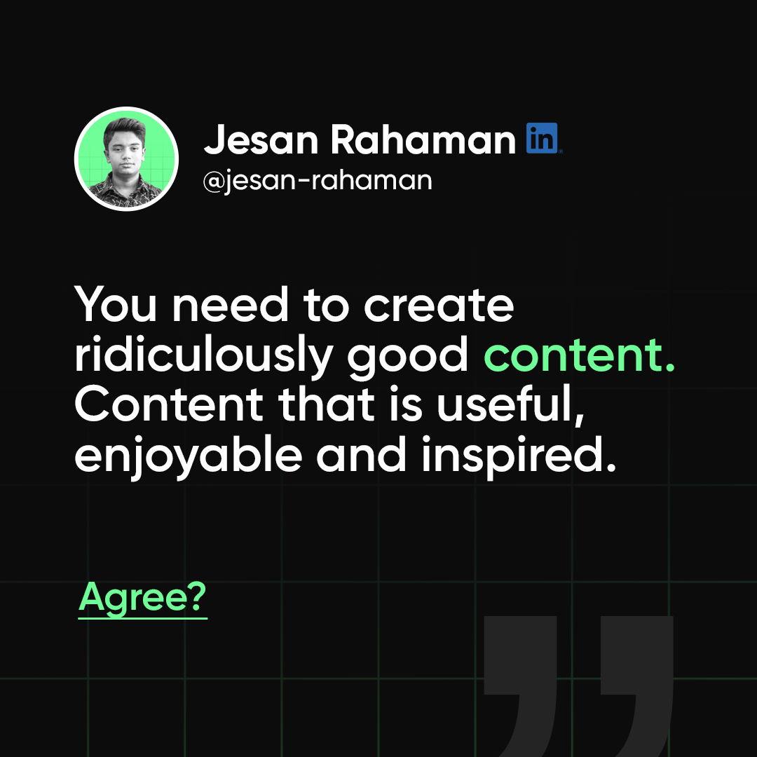 finnext_co's tweet photo. You need to create ridiculously good content. Content that is useful, enjoyable and inspired.

���� Leave your thought in the comment!

#leadershipquotes #leadershipcoach #leadershipmindset #leadershiplessons #business #entrepreneurship #businessconsulting #ceomindset https://t.co/mTxSsgflLe