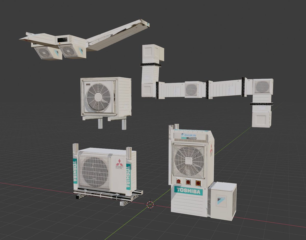 CuriousCube1's tweet photo. As practice, I made some air conditioners using a single image I found online. I'm going back to modeling characters again soon

#Blender3d #b3d https://t.co/KnO6iuN2NF