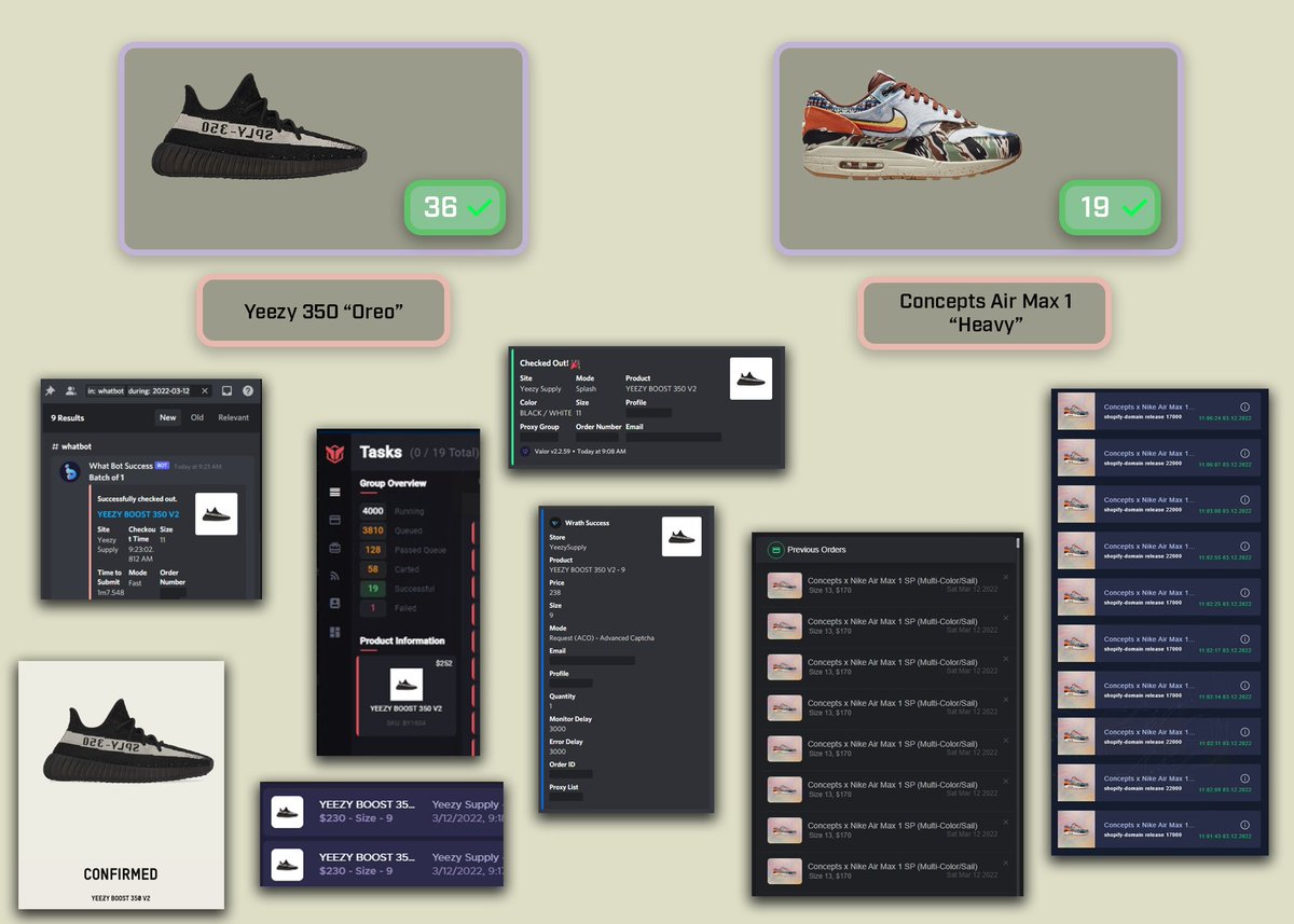 The Cookout (@thecookoutfnf) on Twitter photo YEEZY 350 “OREO” / CNCPTS AM 1 “HEAVY”
Smoked again😮💨
B: <a href="/TohruAIO_/">Tohru AIO</a> <a href="/whatbotisthis/">WhatBot</a> <a href="/MEKRobotics/">MEKAIO</a> <a href="/ValorAIO/">Valor</a> <a href="/PrismAIO/">Prism</a> <a href="/WrathAIOBot/">Ex-Wrath User</a>
P: @proxydrop_com <a href="/LiveProxies/">Live Proxies</a> @OculusProxies <a href="/HypeProxiesio/">Hype Proxies</a> <a href="/TheXYZStore/">TheXYZStore</a>
<a href="/TheCookoutFNF/">The Cookout</a> YEEZY 350 “OREO” / CNCPTS AM 1 “HEAVY”
Smoked again😮💨
B: <a href="/TohruAIO_/">Tohru AIO</a> <a href="/whatbotisthis/">WhatBot</a> <a href="/MEKRobotics/">MEKAIO</a> <a href="/ValorAIO/">Valor</a> <a href="/PrismAIO/">Prism</a> <a href="/WrathAIOBot/">Ex-Wrath User</a>
P: @proxydrop_com <a href="/LiveProxies/">Live Proxies</a> @OculusProxies <a href="/HypeProxiesio/">Hype Proxies</a> <a href="/TheXYZStore/">TheXYZStore</a>
<a href="/TheCookoutFNF/">The Cookout</a>