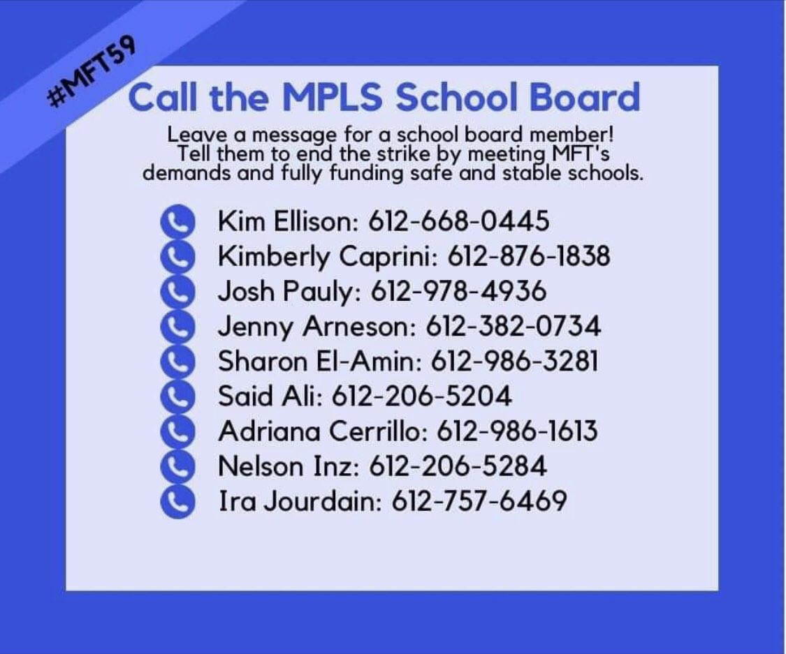 k8ielarkin's tweet photo. Phone the school board to end this strike! #safeandstableschoolsMPS #smallerclasssize #mft59 @MFT59 https://t.co/Y8YShy1uJT