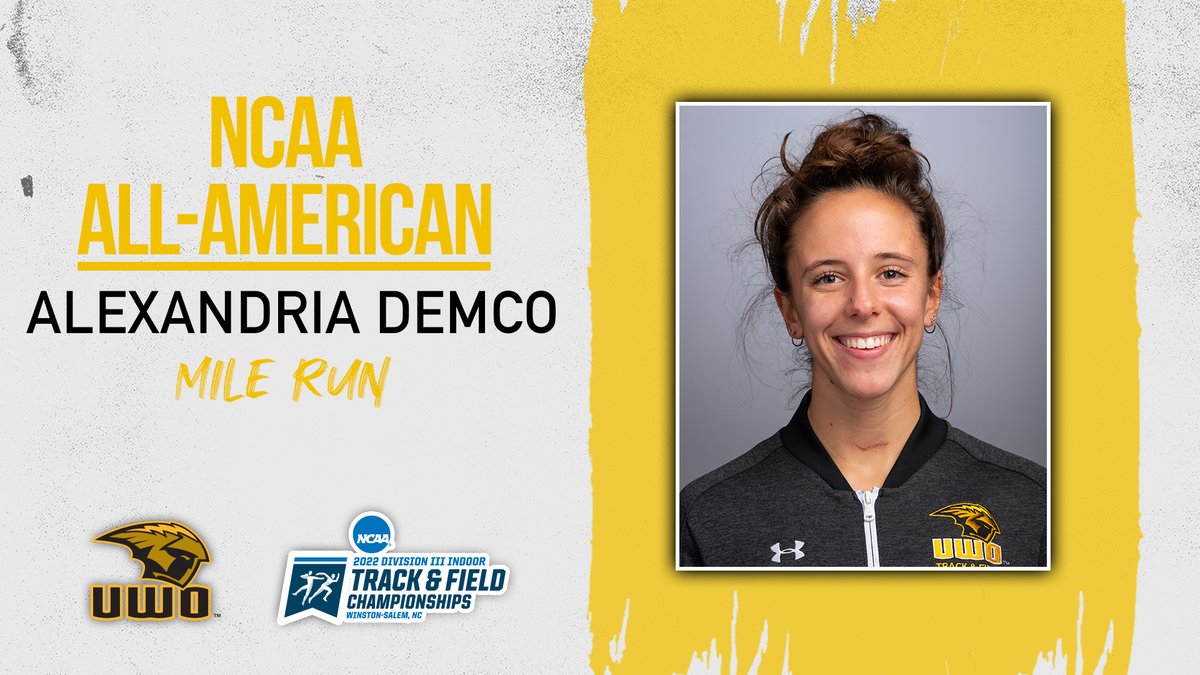 UWOshkoshTitans's tweet photo. Congratulations to @UWOTF_CC's Alexandria Demco on her third-place finish in the mile run (4:51.68) at the NCAA Division III Women's Track &amp; Field Championships in Winston-Salem, N.C.

It is the first indoor All-America award for Demco. https://t.co/WyHpqju0ED