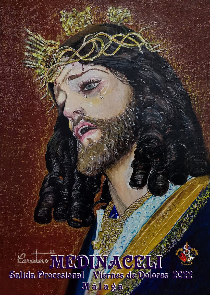 Cartel de salida procesional de la cofradía de Medinaceli y Candelaria, presentado hoy en el salón de actos de Salesianos. Autor, Juanjo Carretero