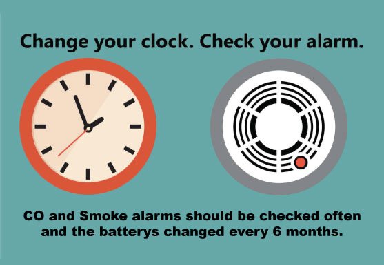 Virginia Fire reminds you to check your alarm and change the battery when you change your clock.
