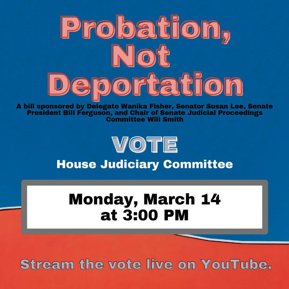 gqkdefense's tweet photo. Please tune in for the vote on **HB 559** this Monday at 3pm! Let your elected reps know you support #probationnotdeportation, equal justice for all Marylanders, and an end to unintended deportations! https://t.co/vroXQHWXxK