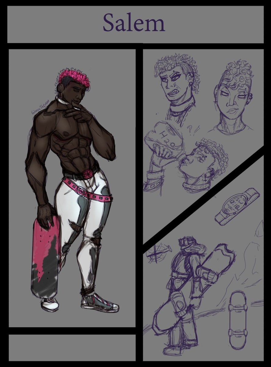 FThevoo's tweet photo. Here's a #WIP of Salem's #RefSheet!! 
#emo #fohawk #RedViolet #DarkBrown #GoldenEyed #5foot4 #ftm #himbo #Skater #HeliSnowboarder https://t.co/0tkKIjRNVa