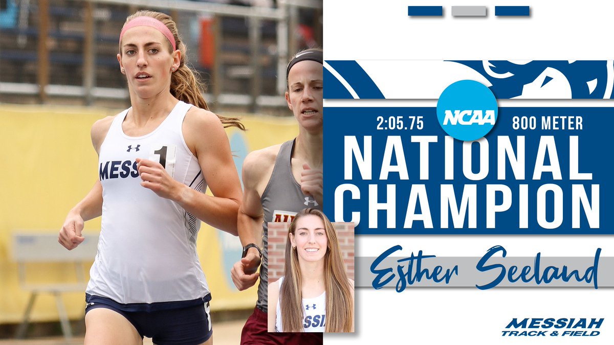 MessiahSports's tweet image. ESTHER SEELAND CLAIMS HER THIRD NATIONAL CHAMPIONSHIP!! Seeland wins the 800 Meter in a time of 2:05.75, setting a new DIII Indoor National Championship Record to claim the National Championship by more than four seconds! Congratulations Esther!! #MessiahWTRACK #GoMessiah