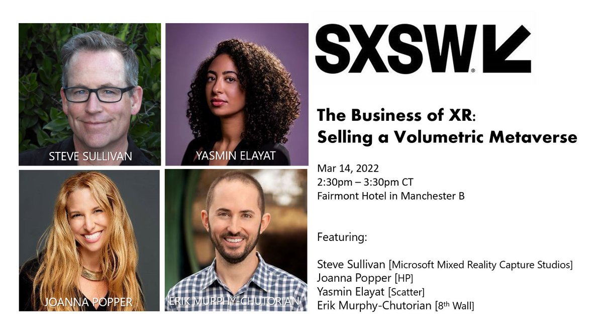 MSFTVolumetric's tweet photo. At #SXSW2022, meet four pioneers who either use or sell #volumetric solutions, and share valuable insights from helping or inspiring a vast number of storytellers and businesses turn to XR solutions. 

https://t.co/9YYj7rGJwY https://t.co/lAg4QpQk0Z