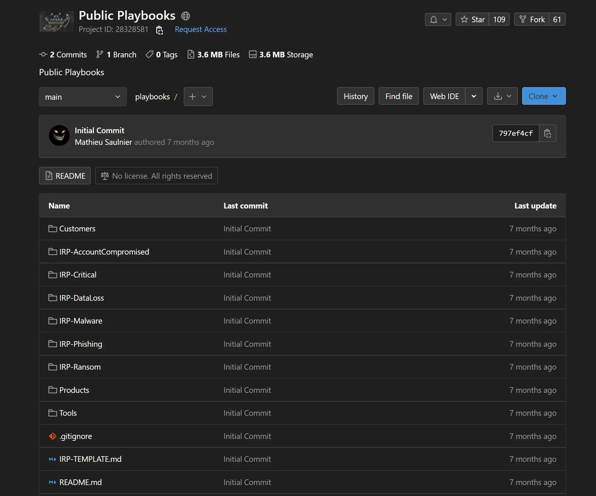 #mustView
[Repo] Public Playbooks - This repository contains all the Incident Response Playbooks and Workflows of Company's SOC.
buff.ly/3I6ypGD

#IR #CSIR #CyberSecurity #InfoSec #incidentResponse