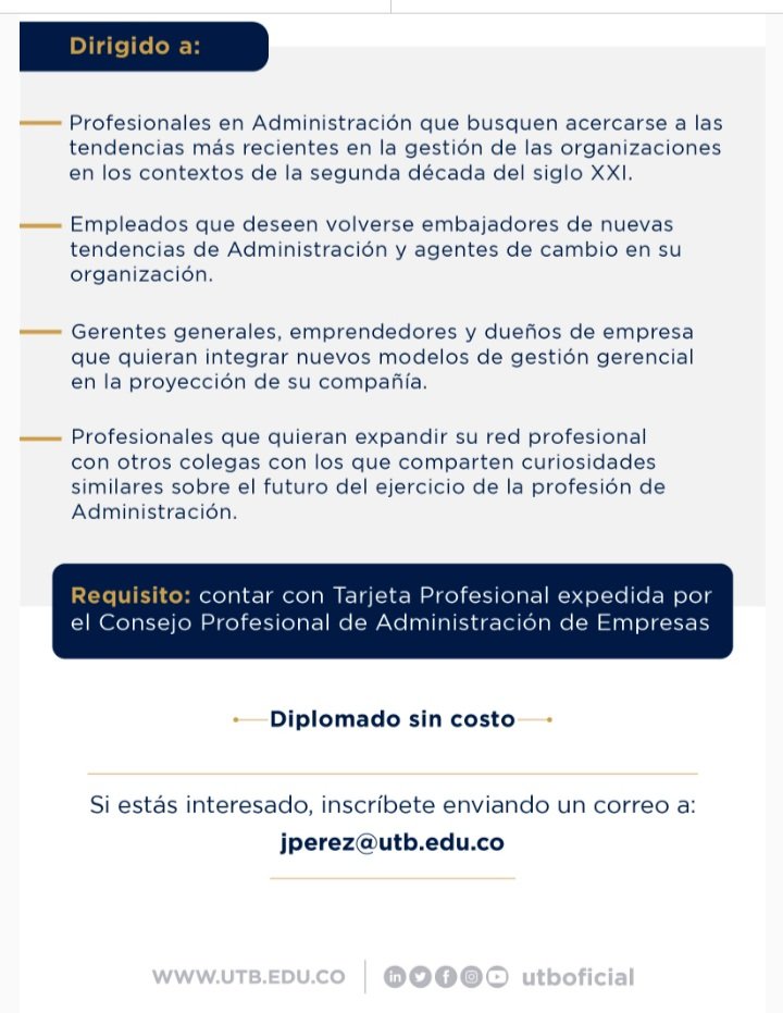 jamesmanuelpm's tweet photo. Hola, una cordial invitación a egresad@s del programa de Administración de Empresas de la @utboficial  junto con el Consejo Profesional de Administración de Empresas. https://t.co/gFbWfgaqoh