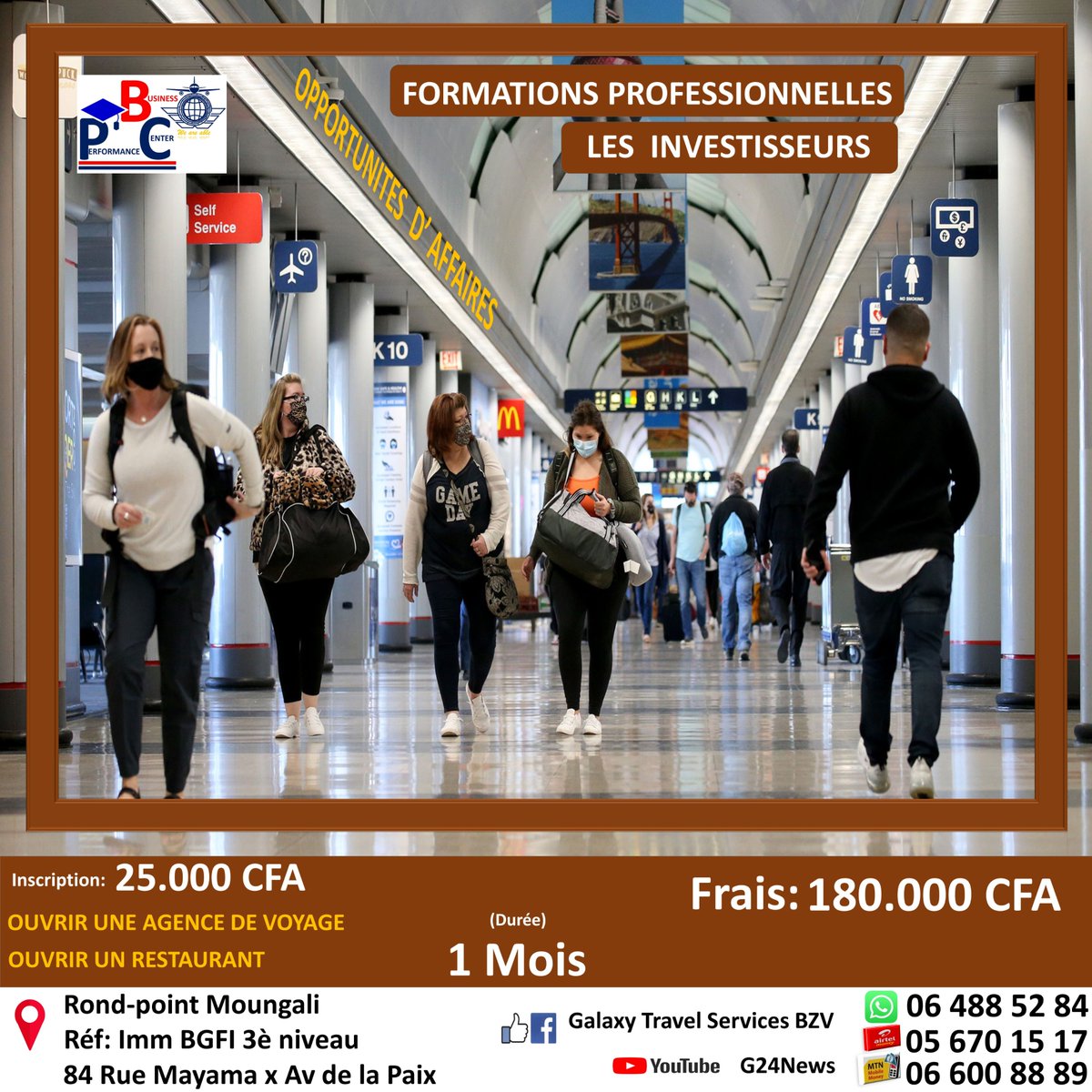 G24News6's tweet photo. Brazzaville
Opportunité d'Affaires
Venez apprendre comment devenir Actionnaire et Investisseur dans les domaines suivants: Aviation Civile (Créer et Gérer son Agence de Voyage) et la Restauration (Créer et Gérer son Restaurant)
De la création à la réalisation, #DeZéroàHéro https://t.co/5DEuElWgUC