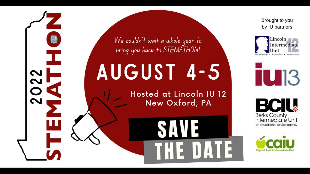 SueVoigt15's tweet photo. Save the dates! #STEMATHON is in August this year! @LIU12_STEM @STEMatIU13 @BerksStem @CapitalAreaIU https://t.co/vaISaVgq7n