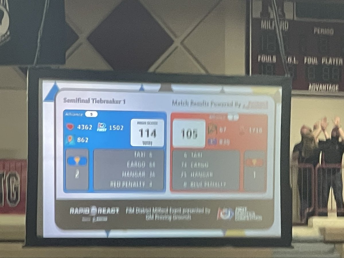ChelseaRobots's tweet photo. With a tournament high score of 114 our alliance advances to the finals! Way to shoot! Way to climb!  Congrats to our partners and our competitors. @ChelseaMISupt @FIRSTweets @RoboZoneShow @Chelsea_HS https://t.co/StfSYoODot