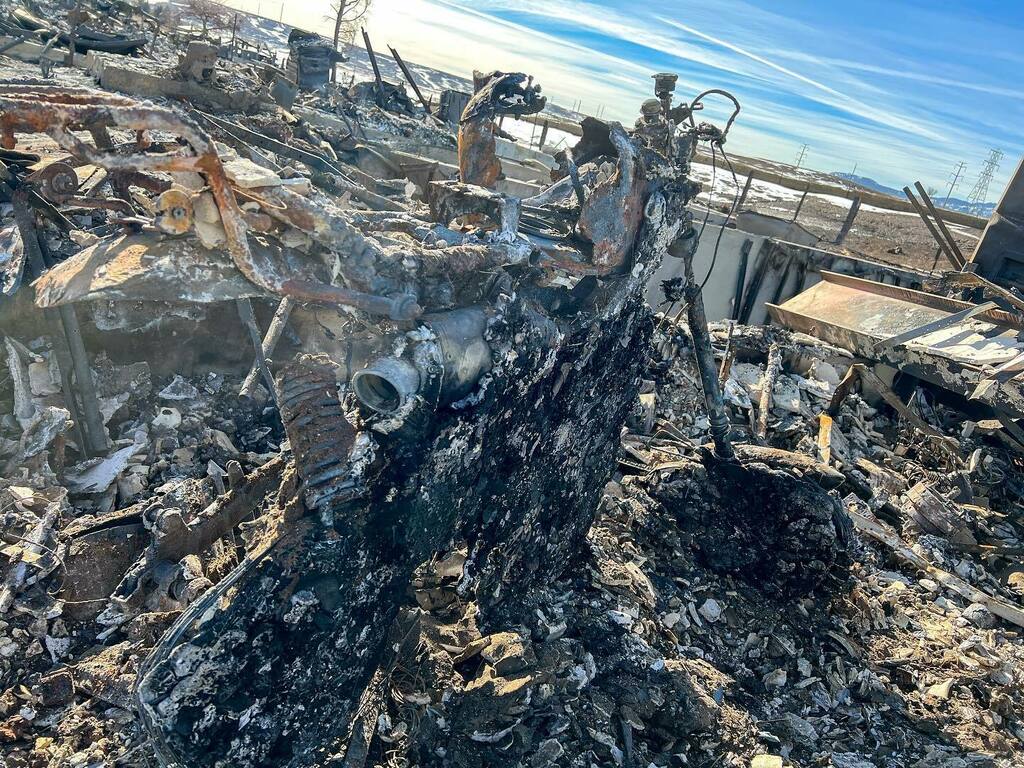 unknownoverland's tweet photo. A little hard to tell what it is, but the last photo of Albert the #hondamonkey. We stood him up, and you can see the engine casing and everything melted to the side and the floor, but remnants of his @yoshimura_rd exhaust on the back. https://t.co/OtB3QPOsAl https://t.co/MLNpqg0N7g