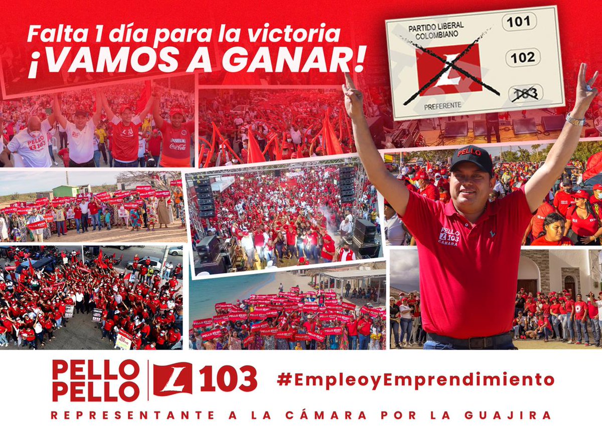 PelloSolano's tweet photo. ¡La victoria se acerca!
Solo quedan unas horas para que La Guajira empiece a escribir una nueva historia, con un representante cercano, que defienda sus intereses, que alce la voz por sus causas y que ante todo, vele por el bienestar de su gente. 
#EmpleoyEmprendimiento #L103 https://t.co/CgP1R2koDt