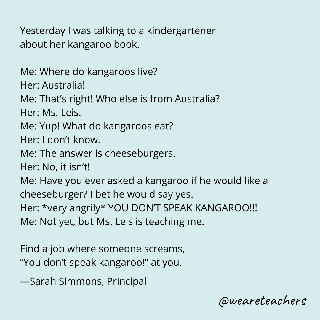 WeAreTeachers's tweet photo. Maybe kangaroos would like cheeseburgers. https://t.co/fgW0xz6SgK