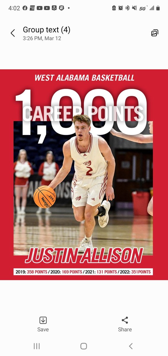 So proud of Justin on getting his 1,000 career points today. Thanks to Brian Murphy with Spring Hill College for giving him a chance to play college basketball. Justin proved all the naysayers wrong like the recruiting services in Alabama. Thanks to Pro One for his opportunities.