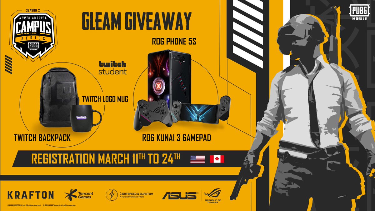 esportspubgmna's tweet photo. 🎁 Participate in the GLEAM GIVEAWAY that ASUS, Twitch Student and PUBG Mobile Campus Series have for you! 🎁
⚠ Winning is very simple. Enter the link below to find out the requirements 👇
https://t.co/Pe4jNCVLvx 

🚨 THERE WILL BE 3 WINNERS! https://t.co/D8KhM8He26