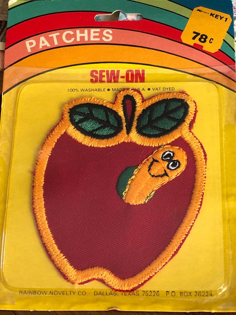 Rainbow Novelty Co. Sew-On Patches Apple with Worm  4 x 4 1/2 inches Red Yellow and Green #redapple #washablepatch #sewon #rainbownovelty #sew #applewithworm #applepatch #material #lilshopofcollectabls etsy.me/3tS2q7R