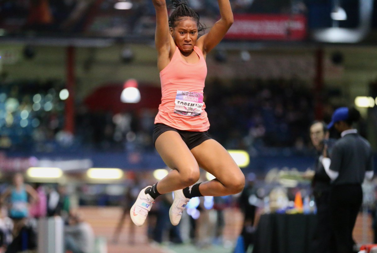 Jada Foreman (Ashland, VA) wins the Girls Triple Jump championship with a leap of 41 feet, 11.5 inches 💥💥💥#NBNationals 

📷: @johnnepolitan