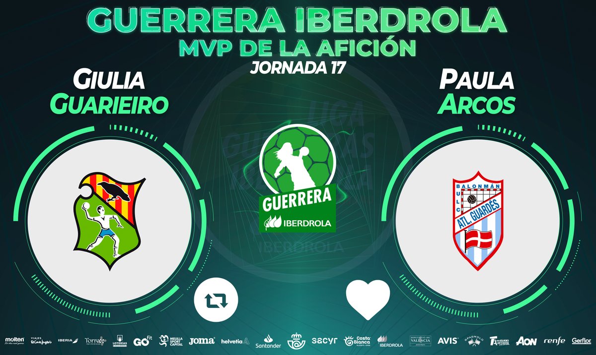 IberdrolaDHF's tweet photo. ⭐️#GuerreraIberdrola - Jornada 17
  
🆚 @BMGranollers : @Atlguardes_ofic 
 
♻️ RT: @Giuliaguarieiro  
❤️ Me gusta: @PaulaArcos10 https://t.co/iWlztPLsvY