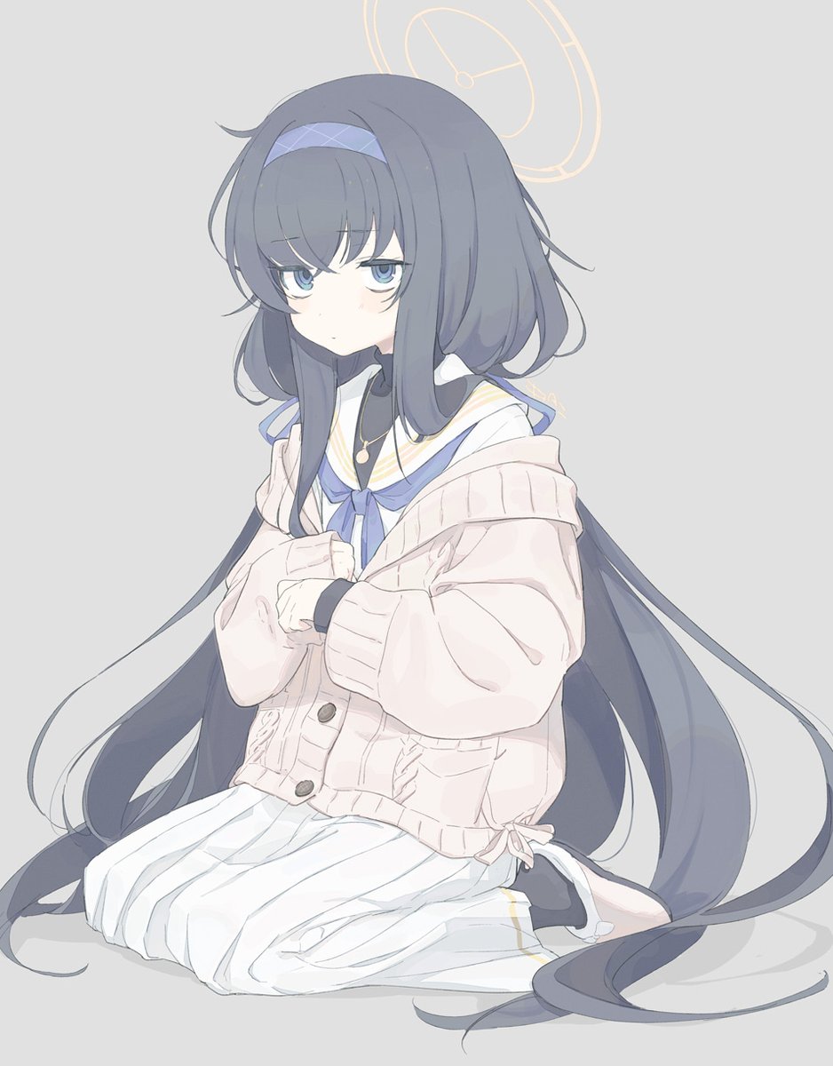 ui (blue archive) 1girl solo long hair black hair skirt halo blue eyes  illustration images