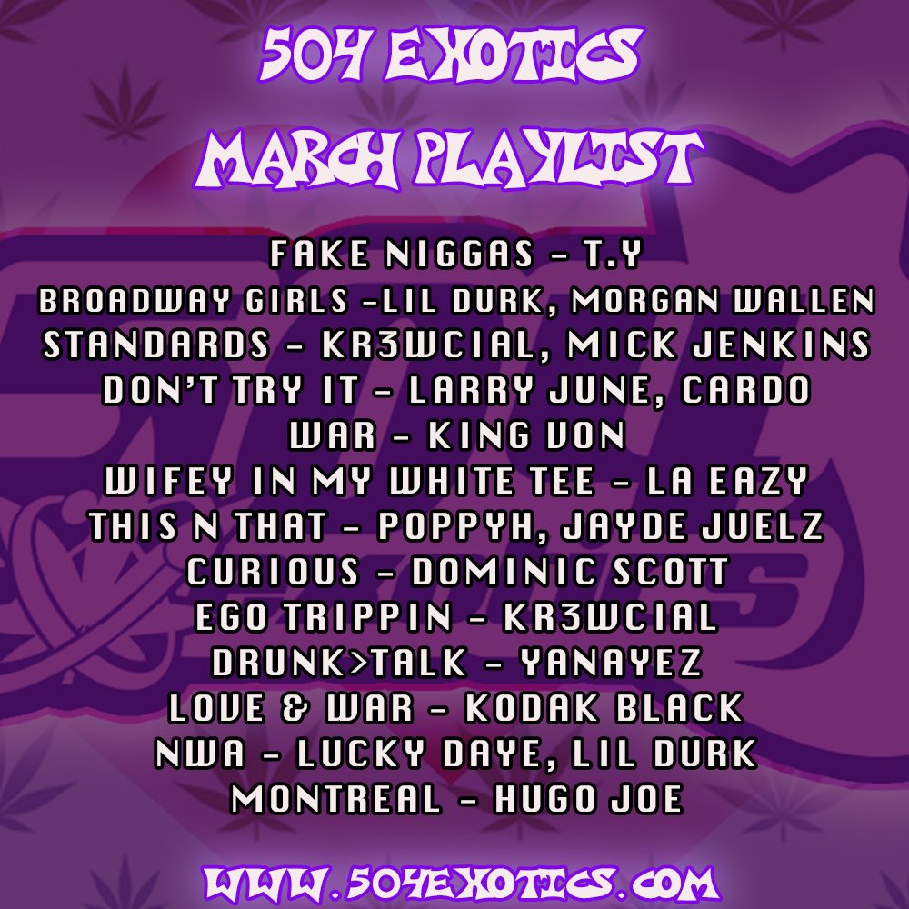 504exotics's tweet photo. We just updated our monthly playlists! Featuring our current fav songs from artists @iKr3wcial @KaliPopMusic @43TEALY @9laeazy @GamoDaBoss &amp; more!
Check it out:
https://t.co/TJ7LtBNFl1 https://t.co/FwVumJ10QN