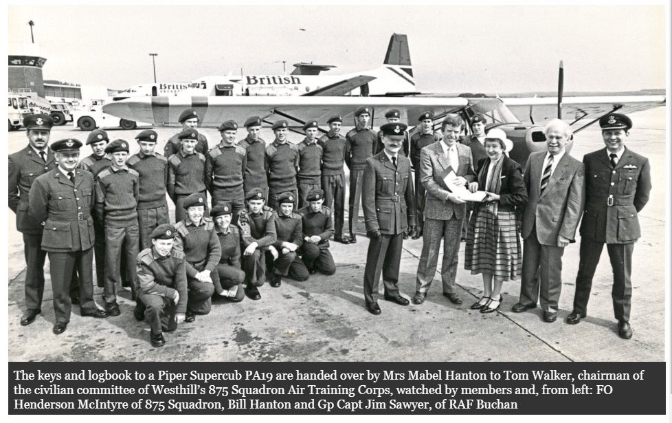 This photograph recently appeared in one of our local newspapers.  It was take in 1984 at Aberdeen Airport when the squadron was gifted a Piper Supercub PA19 aircraft, registration G-BIID. <a href="/aircadets/">RAF Air Cadets</a> <a href="/NscotWingRAFAC/">North Scotland Wing RAFAC</a> <a href="/ComdtAC/">Commandant RAF Air Cadets</a> <a href="/EveningExpress/">Evening Express</a> <a href="/ABZ_Airport/">Aberdeen Airport ✈️</a> @SNIRAFACMedia