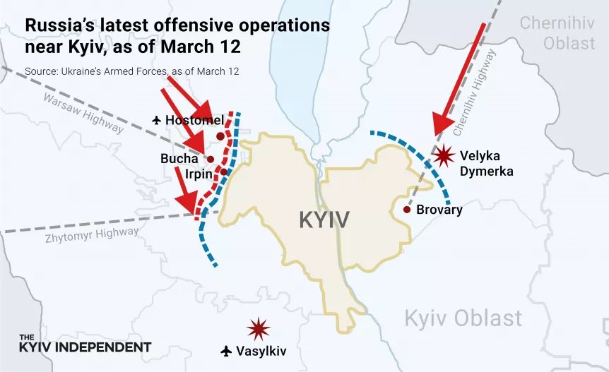 Here is a very, very simple and very 101 illustration of the Battle of Kyiv right now.
Just for you to have the basic understanding to the events unfolding: