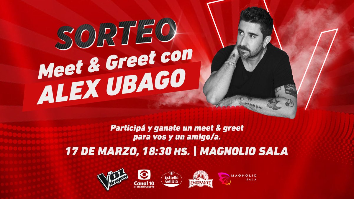 lavoz_uy's tweet photo. ¡Alex Ubago se muere por conocerte! 😉🎤✌ ¡Ganá un Meet &amp; Greet para vos y un amigo/a! 👀

👉 Dale RT y Me Gusta a esta publicación
👉 Seguí a @lavoz_uy y @canal10uruguay 
👉 ¡Comentanos tu canción favorita de @AlexUbagoficial!

Este martes 15/03 daremos a conocer al ganador. https://t.co/RypDUv8COO